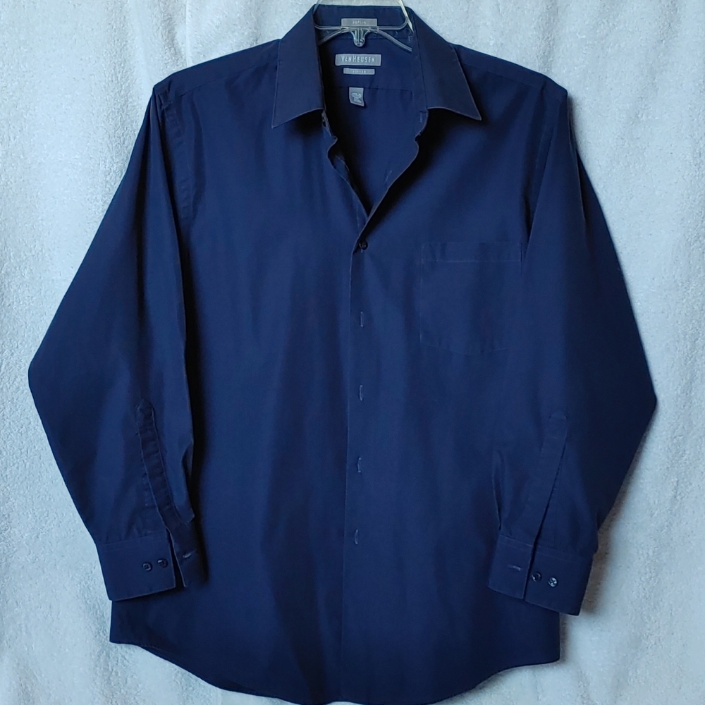 VanHeusen Mens Navy Fitted Dress Shirt